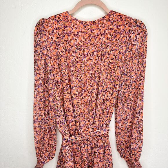 NWT Ramy Brook Xian Floral Tiered Tie Waist Long Sleeve Mini Dress Orange Small - Picture 10 of 16